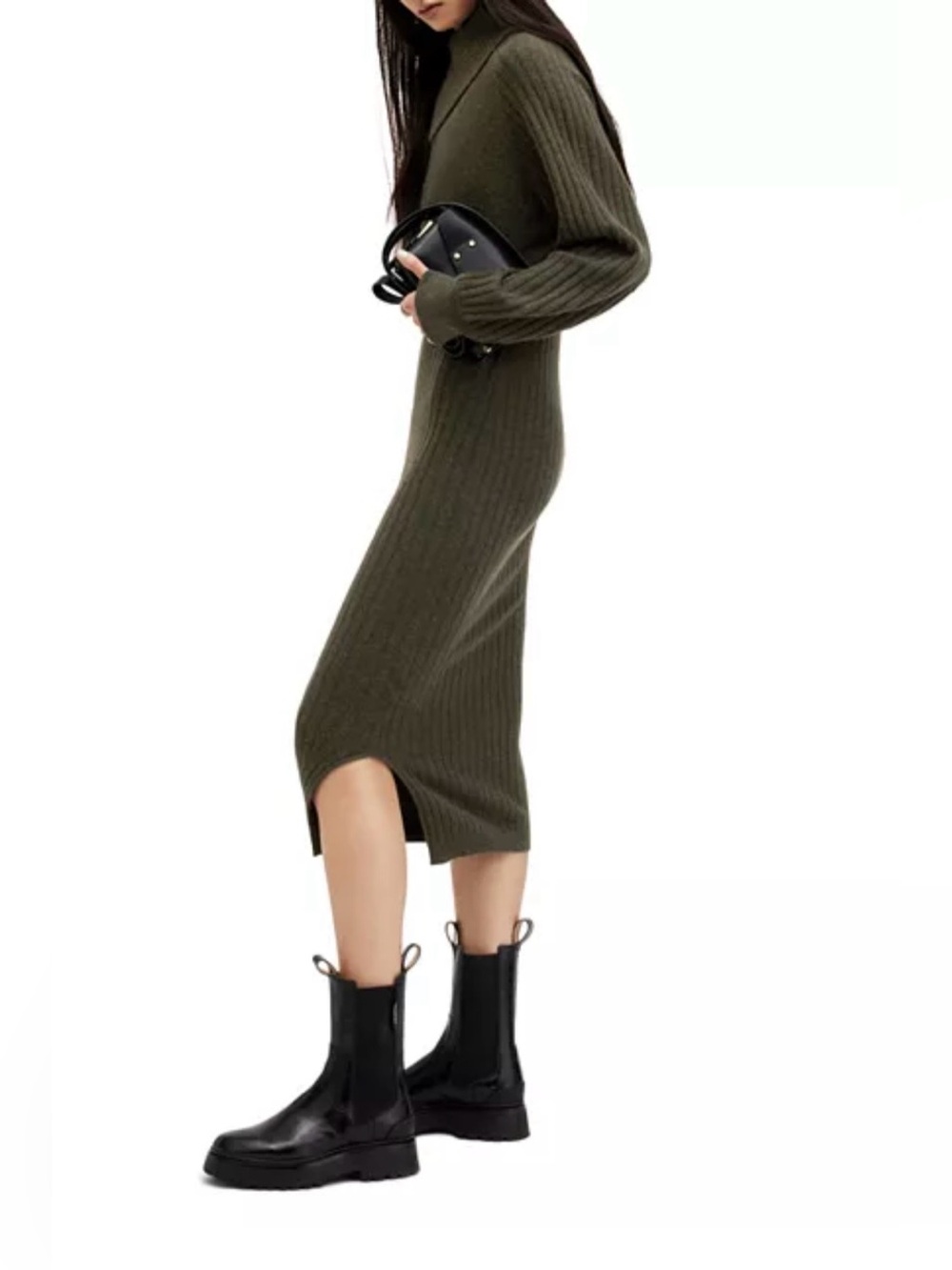 All Saints Olive Ribbed Knit Midi Dress Set - Picture 4 of 11